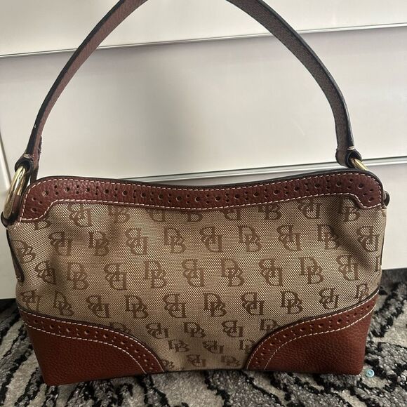 Dooney and Bourke Signature Canvas and Pebble Leather Hobo Satchel Shoulder Bag - Picture 3 of 16